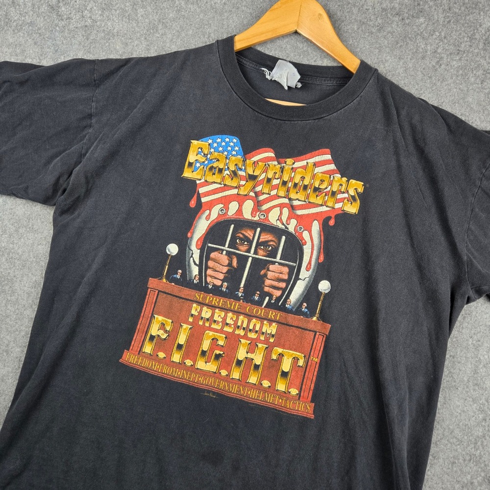 Vintage Easyriders Shirt Mens XL Faded Black Freedom Fight Graphic Harley 90s